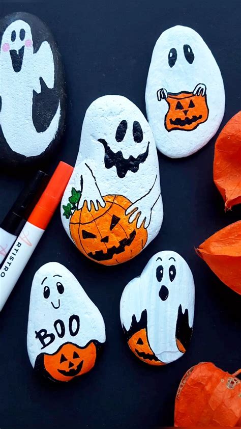 Halloween Ghosts Rock Painting Tutorial With Artistro Paint Pens Create