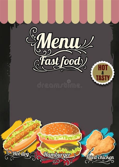 Restaurant Fast Foods Menu Burger With Chief Cook On Chalkboard Stock