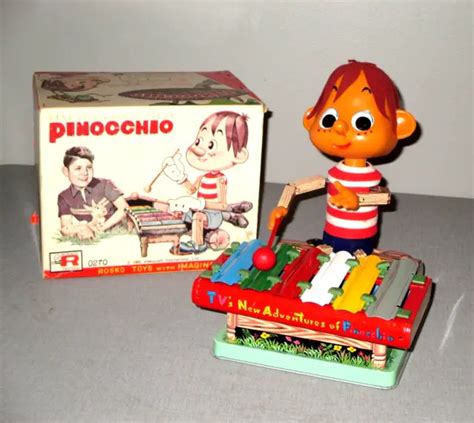 1962 Pinocchio Xylophone Walt Disney Battery Operated Tin Toy Box