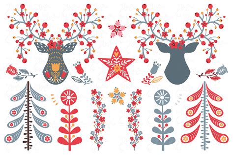 Scandinavian Christmas Clipart Nordic Christmas Folk Etsy