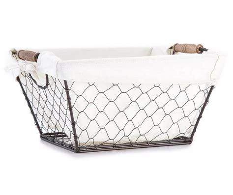 Home Essentials Small Chicken Wire Basket With Canvas And Wood Handles