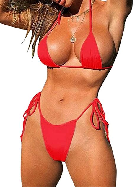 Mersariphy Mersariphy Women Solid Color Padded Triangle Cup Bra G String Thong Bikini Sets