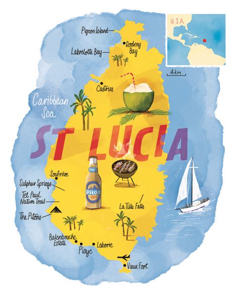 St Lucia Map By Scott Jessop Caribbean Vacations Caribbean Travel