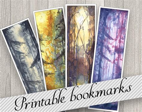 Printable Watercolor Landscape Bookmarks For Books Bookish Etsy