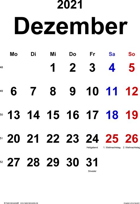 Kalender Dezember 2021 Als Pdf Vorlagen