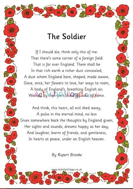 The Soldier By Rupert Brooke A Printable Version For Remembrance Day