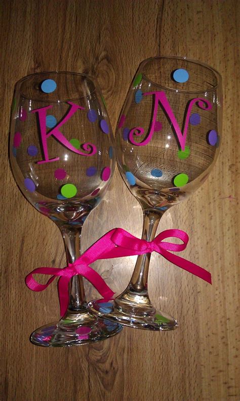 Personalized Tall Wine Glass Name Initial Monogram Polka Dots Etsy