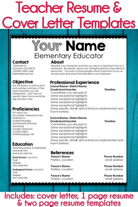 You can elaborate your passion for teaching by putting skills, abilities, knowledge that you achieve through your experience. Editable Teacher Resume and Cover Letter Template ...