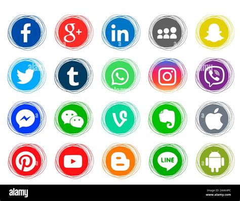 Collection Of Popular Social Media Icons On A White Background Color