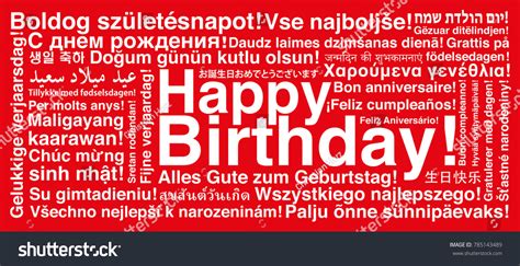 Happy Birthday Different Languages Wordcloud Greeting Stock Vector