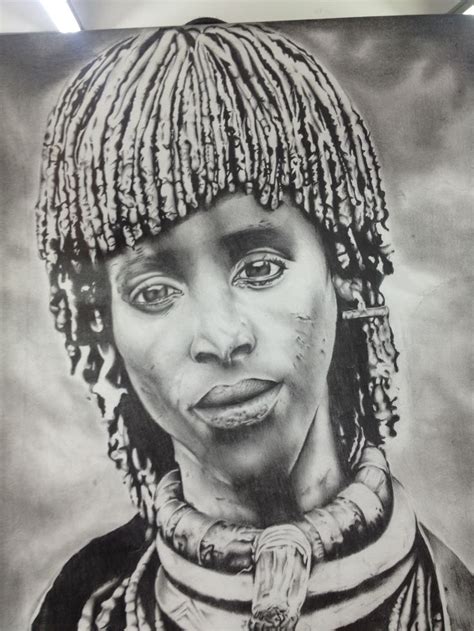 Portrait Drawing Of African Bush Woman Done By Jordan Harrison Portrait Drawing Drawings
