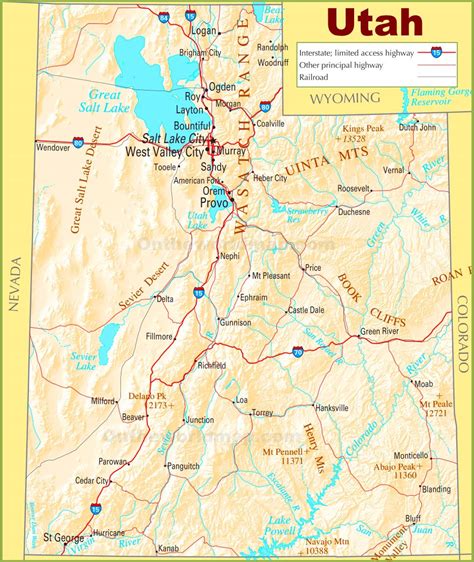 Utah State Highway Map Ontheworldmap
