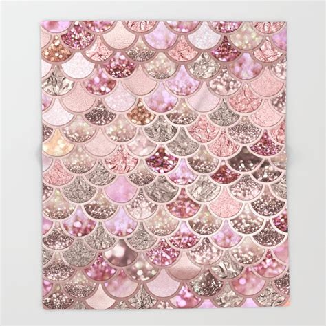 Rose Gold Blush Glitter Ombre Mermaid Scales Pattern Throw