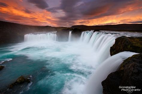 Sunset At Godafoss Waterfalls Iceland Europe Synnatschke Photography