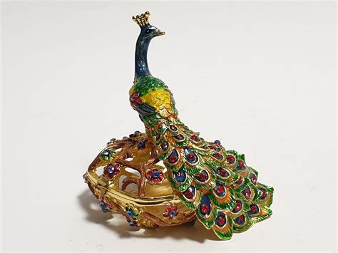 Peacock Jewelry Box Bird Trinket Box Russian Enamel Faberge Etsy