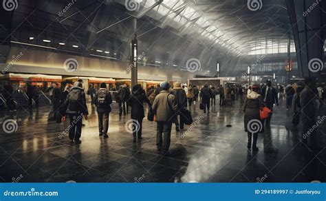 Bustling Airport Terminal Scene Generative Ai Stock Illustration