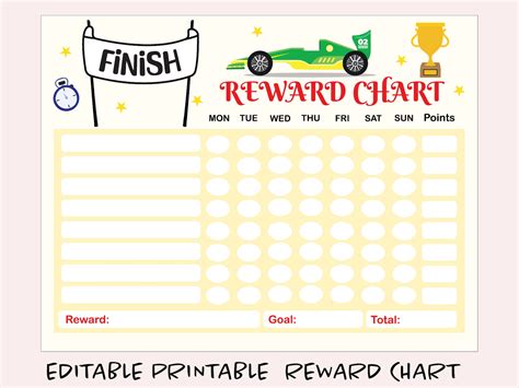 Editable Race Car Games Reward Chart Printable Reward Chart Etsy