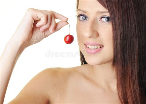 Girl With Cherry Stock Image Image Of Beauty Lady Brunette 25602063