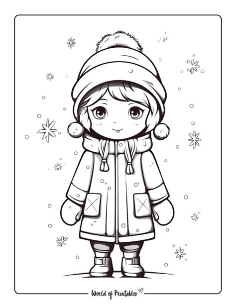 A Girl In Winter Clothes With Snowflakes On Her Head And A Hat