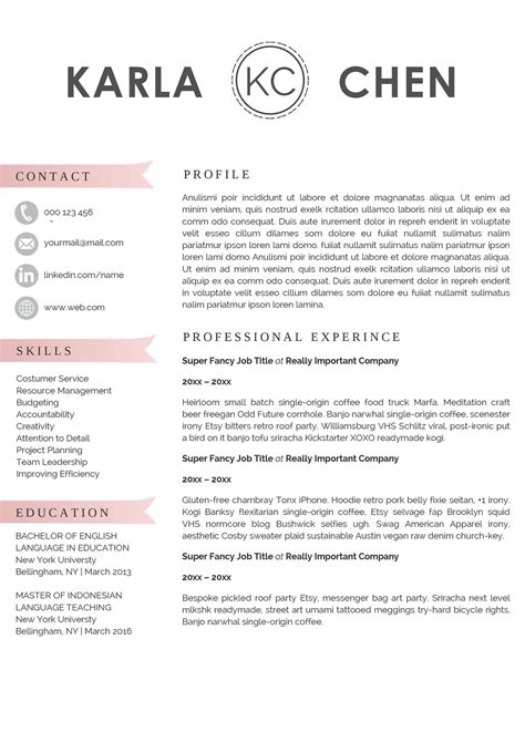 Monogram Professional Resume Template For Word Instant Etsy