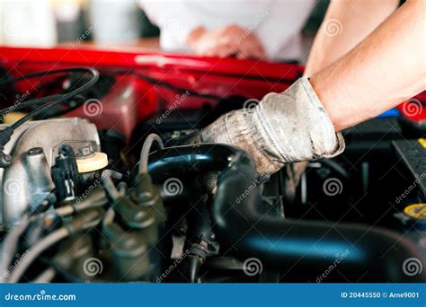 Car Mechanic In Repair Shop Stock Photo Image Of Engine Examine