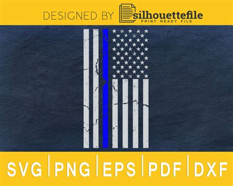 Thin Blue Line Us Flag Svg Cricut Digital Files Silhouettefile