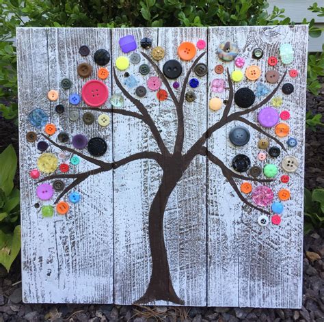 Button Tree Art On Weathered Wood By Dreamingdogdesigns On Etsy