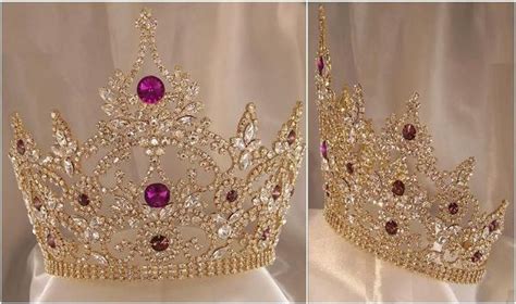A crown is a circular ornament, usually made of gold and jewels, which a king or queen wears on their head at official ceremonies. Large Adjustable amethyst rhinestone Crown - CrownDesigners