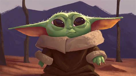 Baby Yoda Green Baby Yoda With Background Of Mountain And Sky 4k Hd