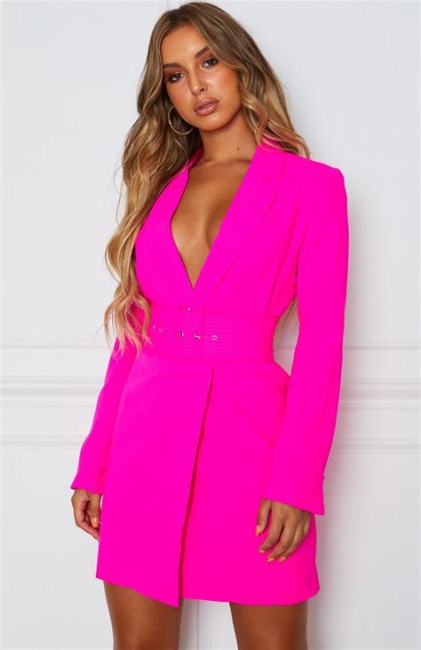 Join The Club Blazer Dress Hot Pink Blazer Dress Belted Blazer