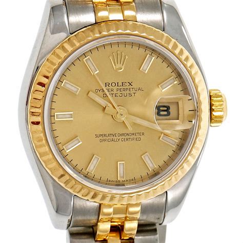 Rolex Ladies Datejust Wrist Watch 179173 18k Yellow Gold Stainless