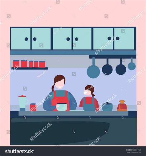Illustration Mother Daughter Cooking Together Kitchen Stock Vector Royalty Free 1793217925