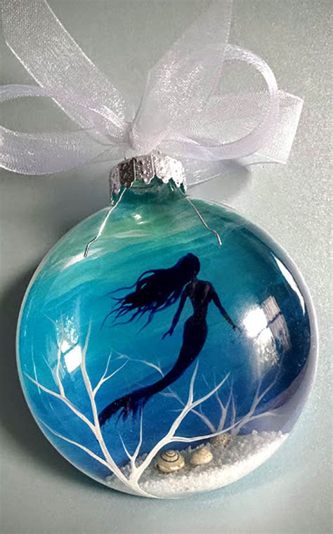 Maybe you would like to learn more about one of these? Mermaid Christmas Ornament Hand Painted Glass Blue Aquatic
