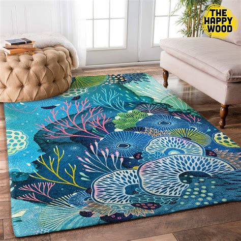 Blue Coral Reef Area Rectangle Carpet Rug The Happy Wood
