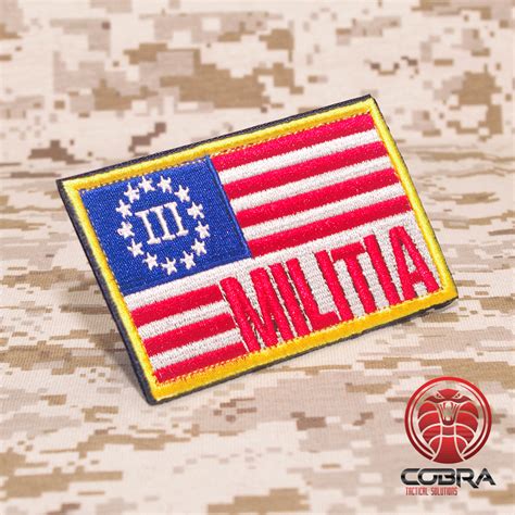 Iii Militia Usa Flag Moral Embroidered Patch Velcro Military