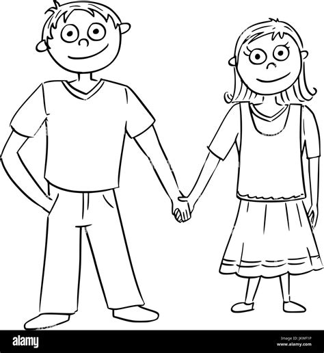 Hand Drawing Cartoon Vector Illustration Of Boy And Girl Or Young Man