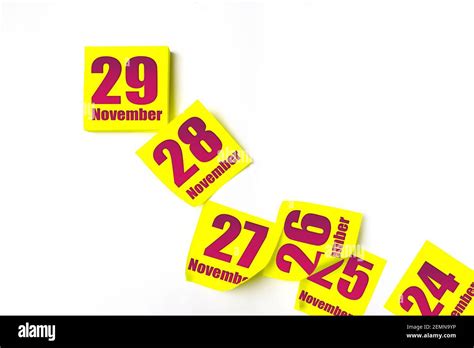 November 29th. Day 29 of month, Calendar date. Many yellow sheet of the