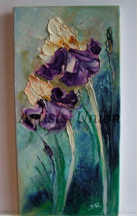 Irises Palette Knife Original Oil Painting Impasto Floral Art Purple