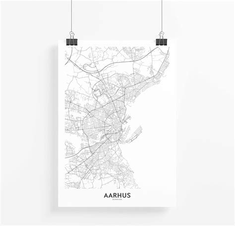 Aarhus City Map Print City Map Wall Art Aarhus Map Travel Etsy