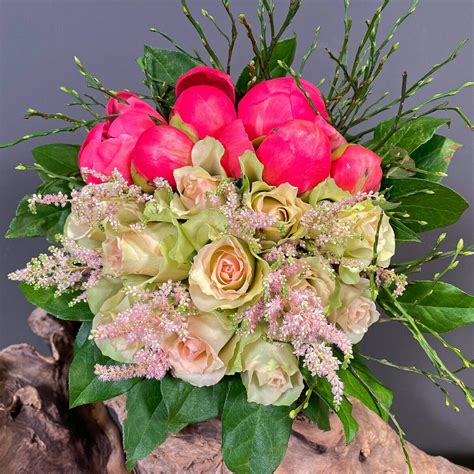 Neda Decorations Bridal Bouquet Coral Peonies Roses Astilbe
