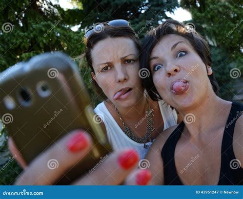 Beautiful Crazy Women Friends Taking Selfie Stock Image Image Of Portrait Light 43951247