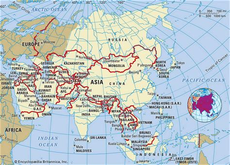 Physical Map Of Asia With Rivers Mountains And Deserts