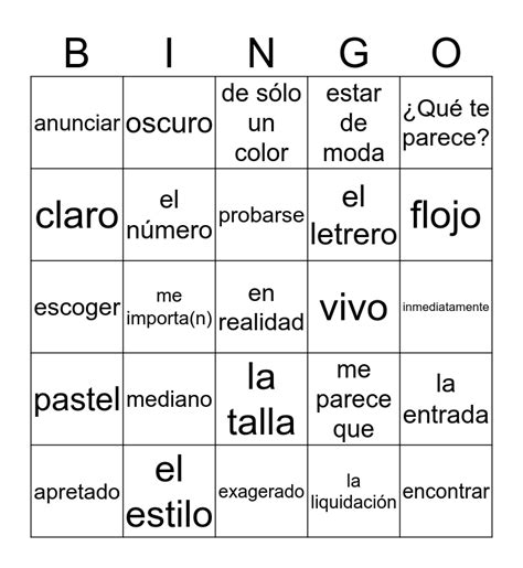 Ir De Compras Bingo Card