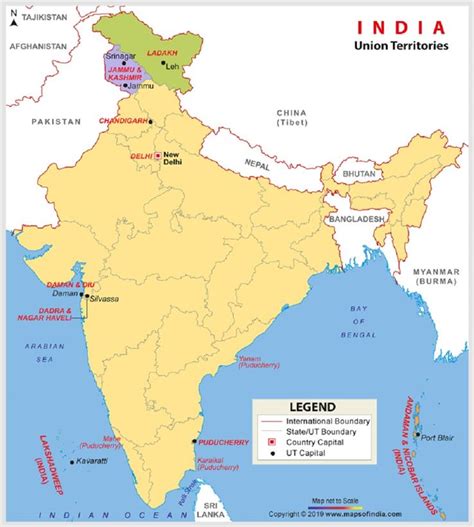 7 Union Territories India Political Map Map