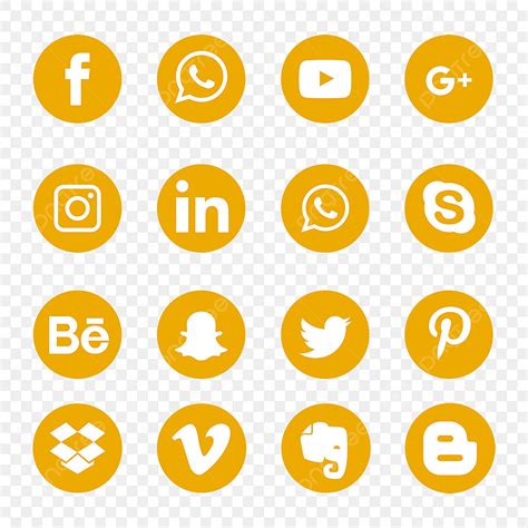 Set Social Media Vector Design Images Yellow Social Media Icons Set