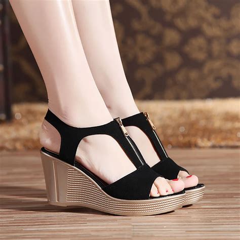 Nice Women Sandals Open Toe Lady S Wedges Sandals Summer Genuine Leather Platform Shoes Plus