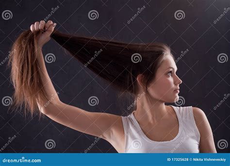 Girl Holding Her Hair Stock Photo Image Of Hand Head 17325628