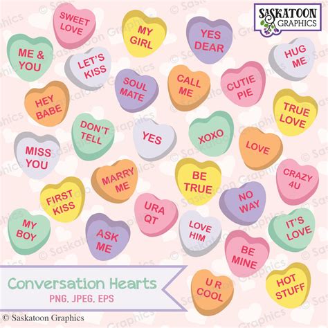 Conversation Hearts Clip Art Instant Download File Digital Graphics