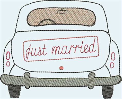 Married auto zum ausdrucken vorstellung. Stickdatei "KEINE fertige Stickerei!!!" ♥ „Just married„ ♥ Hochzeitsauto mit einem Schild "just ...