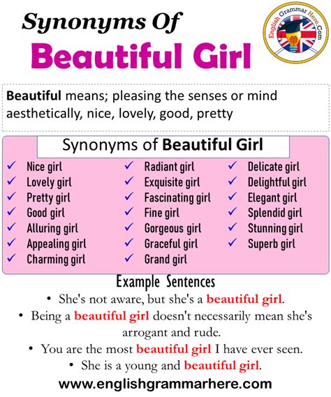Synonyms Of Beautiful Girl Beautiful Girl Synonyms Words List Meaning